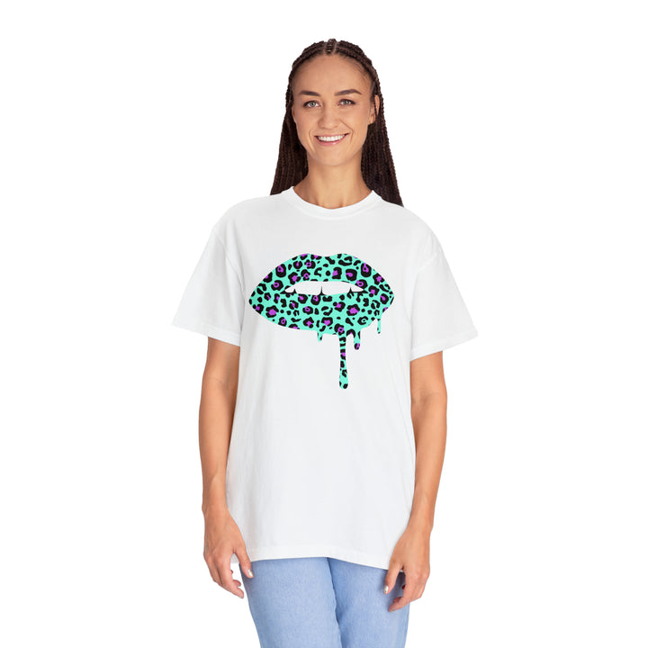 Aqua -Leopard Lips Tee-comfort colors 1717