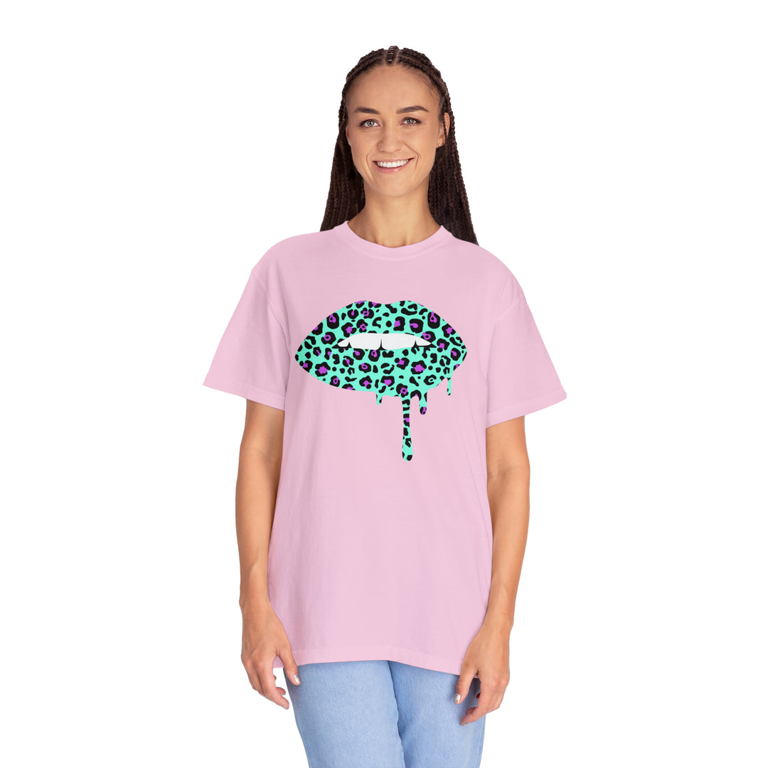 Aqua -Leopard Lips Tee-comfort colors 1717