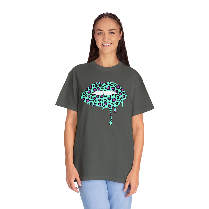 Aqua -Leopard Lips Tee-comfort colors 1717