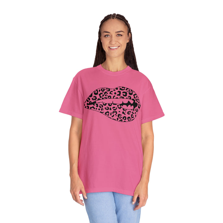 Black Leopard Lips Tee-comfort colors 1717