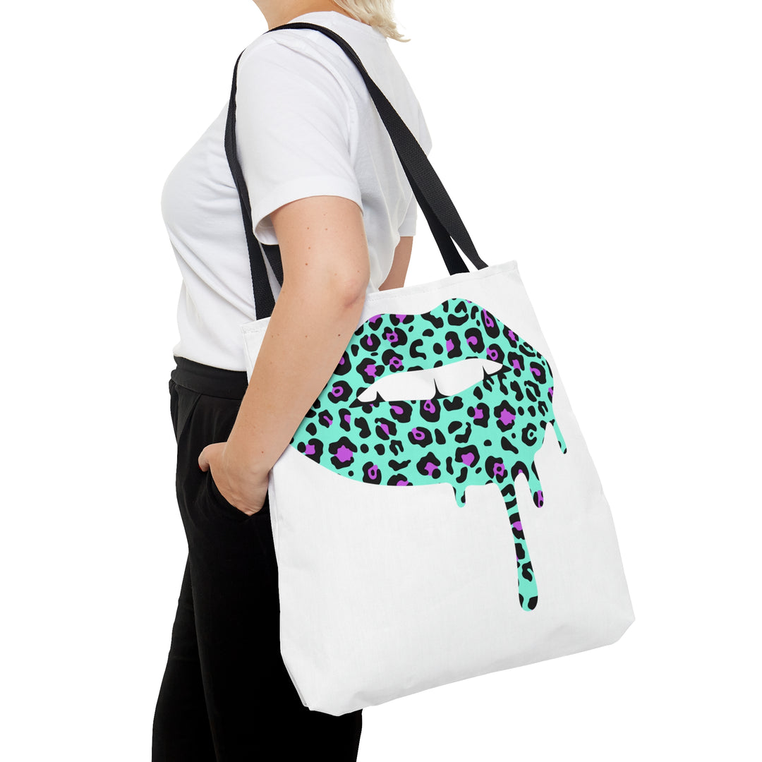 Aqua Leopard Lips Tote Bag