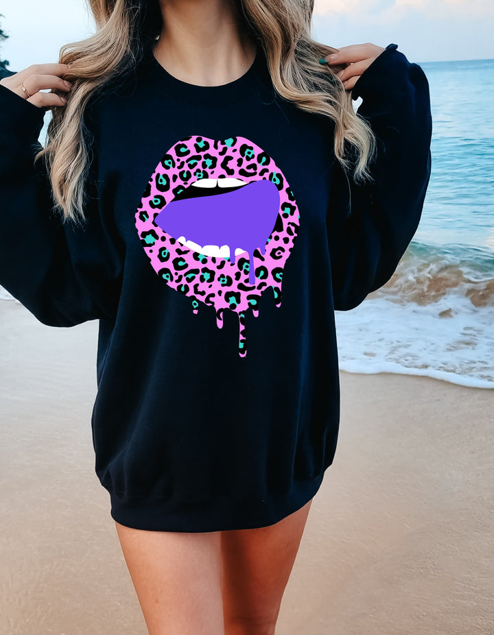 Purple/Pink Leopard Mouth Crewneck Sweatshirt