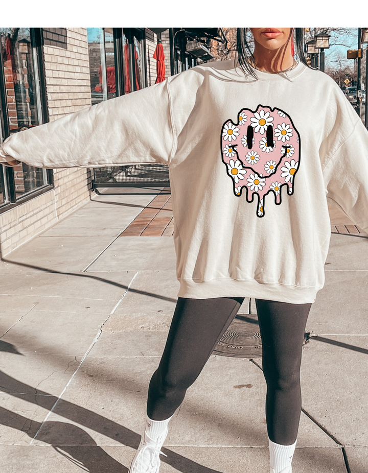 Melted Pink Smiley Daisy Sweatshirt